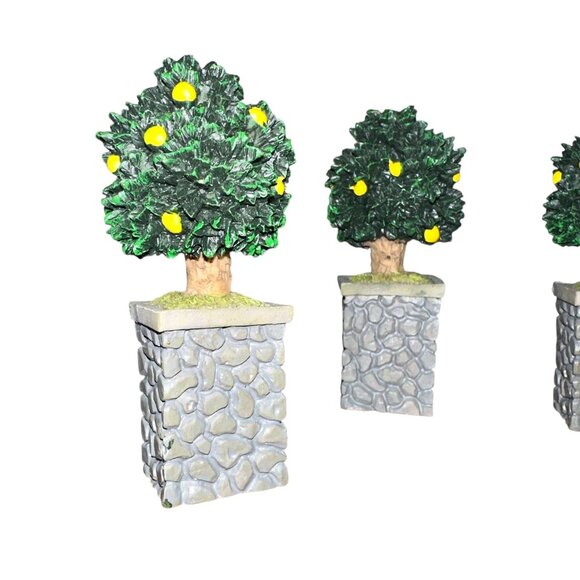 Vintage 2001 Village Square Pear Tree Set of 4 in Pots Mervyns Christmas Holiday - Picture 2 of 10